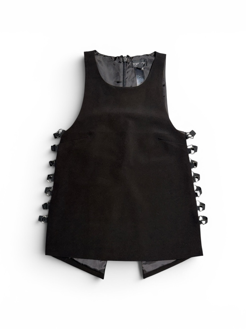 Topshop NWT Sz 6 Small Black Sleeveless Gothcore Goth Buckle Side Tunic